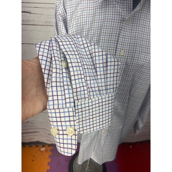 Kirkland Signature Purple Blue Plaid Size 17-33 Men's Button Down Dress SHirt - Picture 4 of 6
